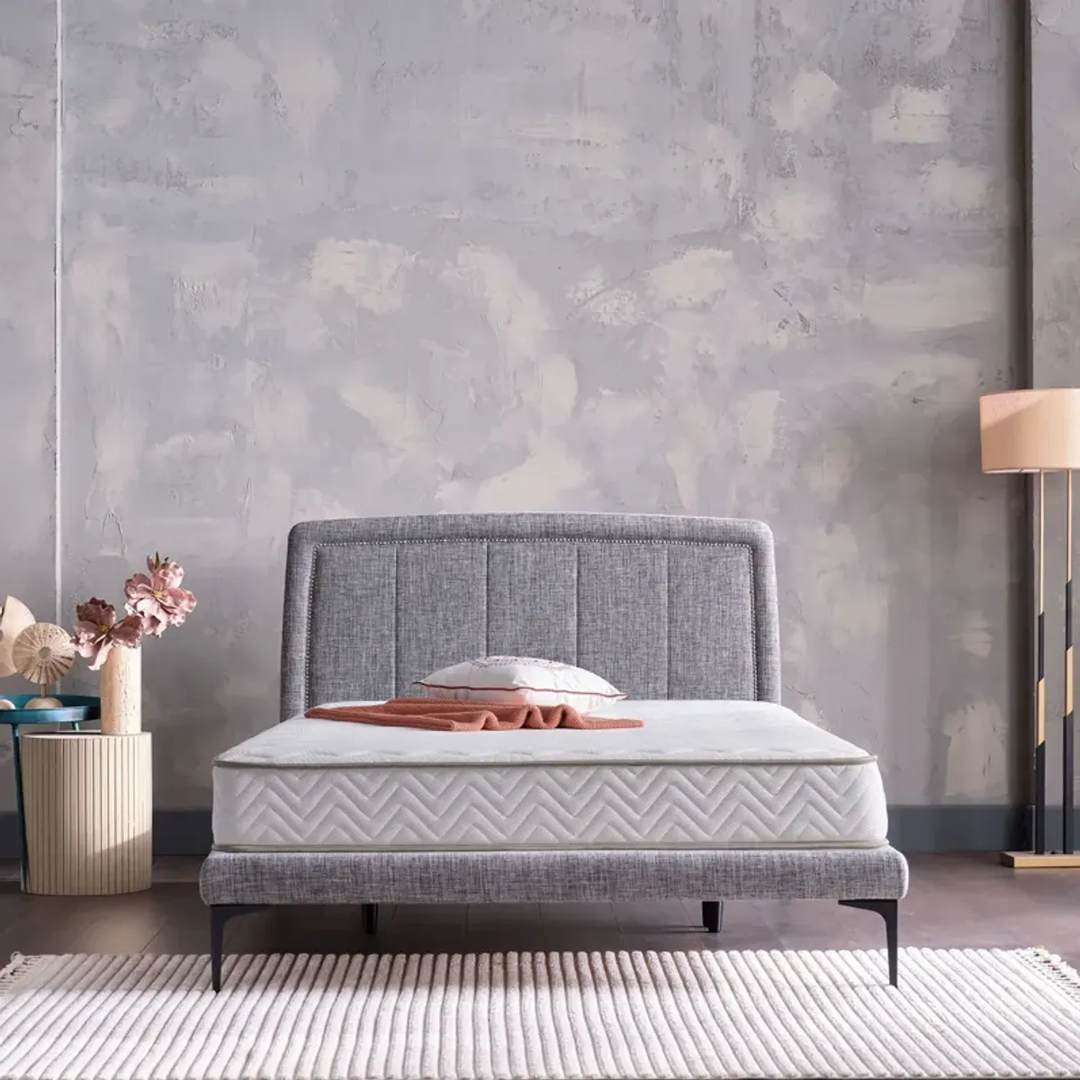 Spencer Grey Upholstered Platform Bed