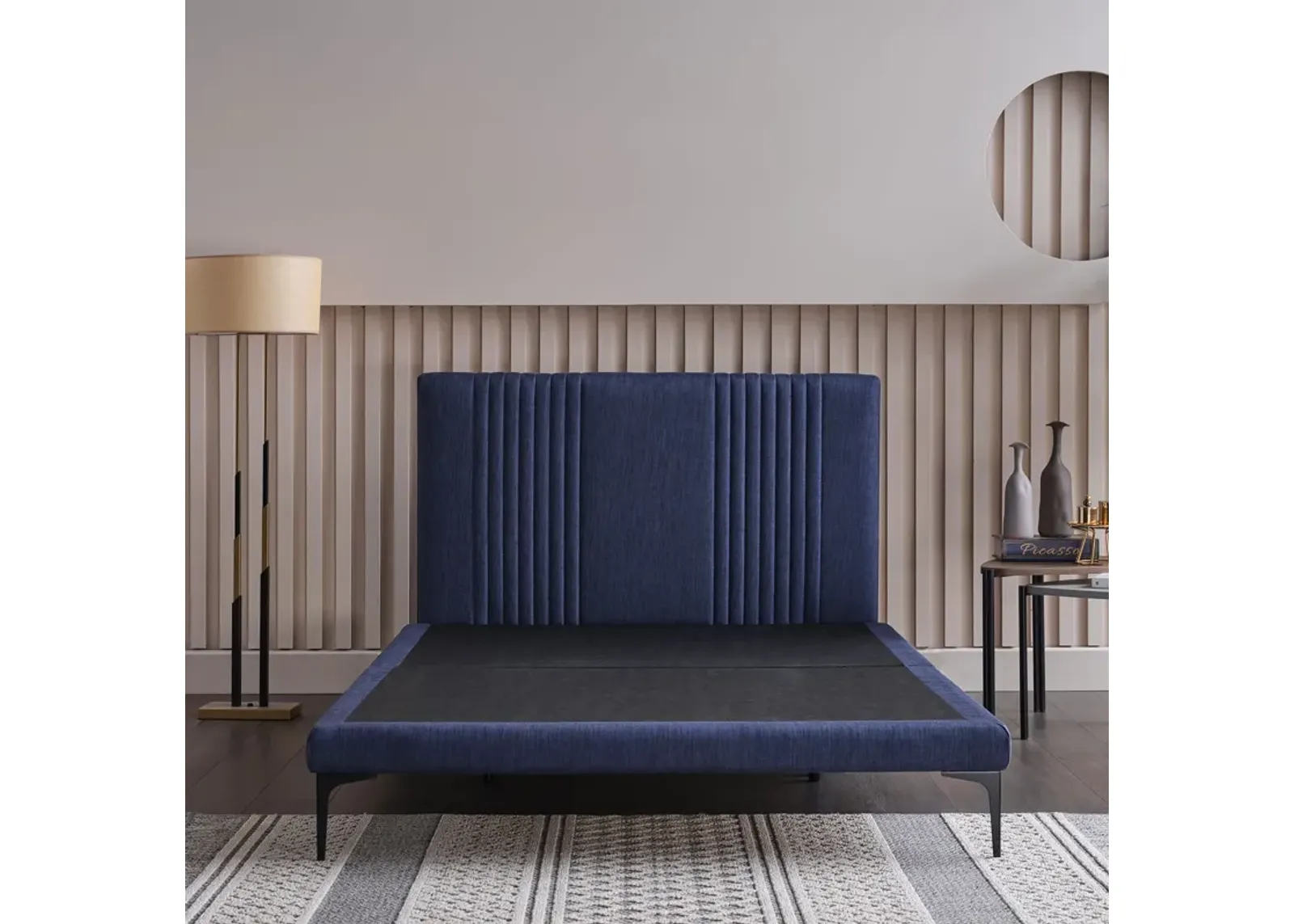 Sidney Navy Upholstered Platform Bed