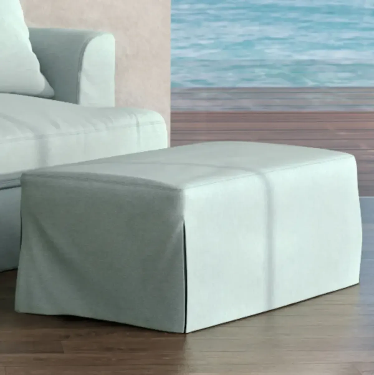 Newport Light Blue Slipcover Ottoman