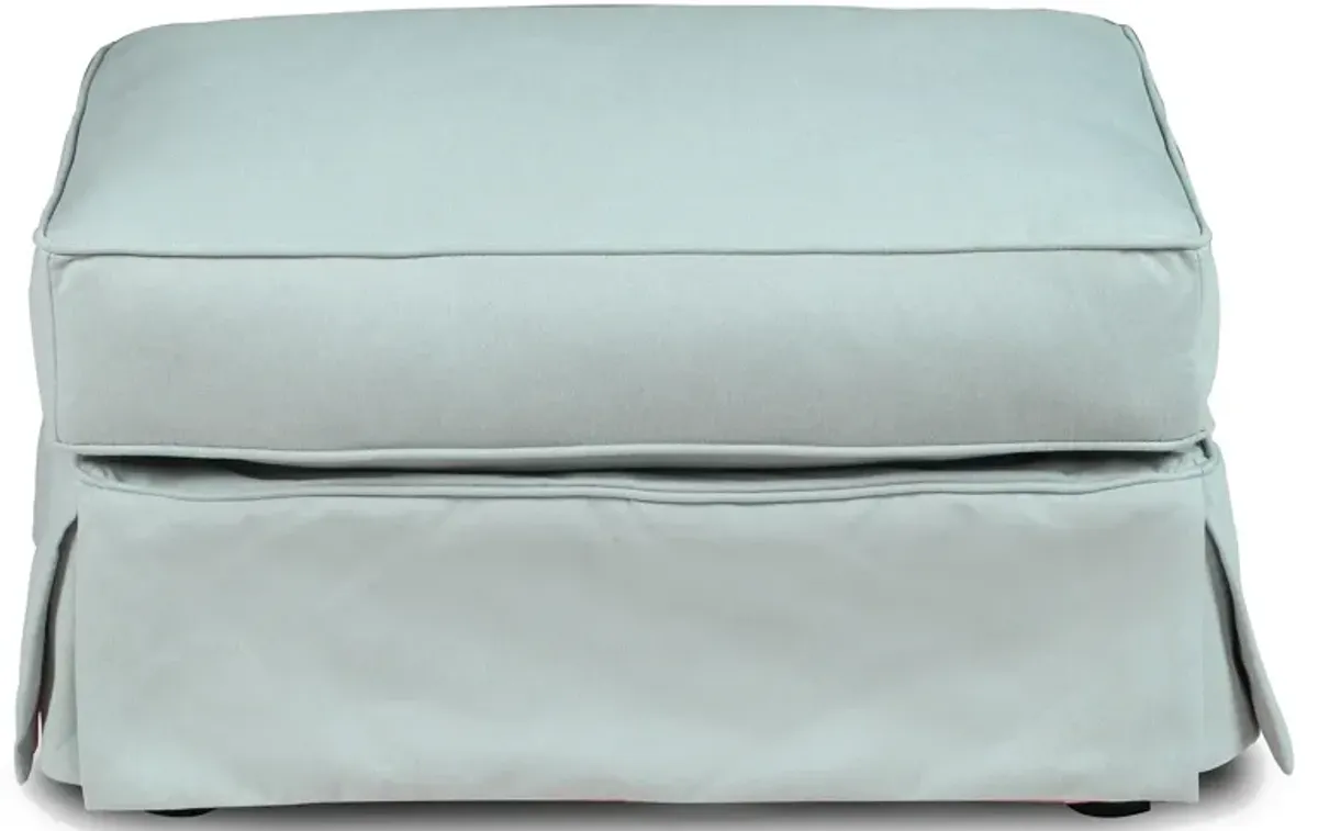 Horizon Light Blue Slipcover Ottoman