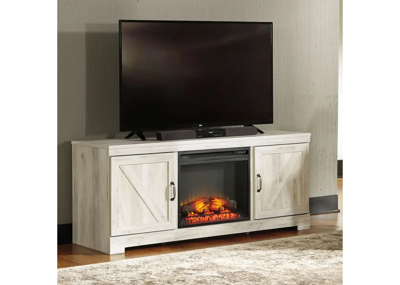 Bellaby Whitewash Large TV Stand with Fireplace