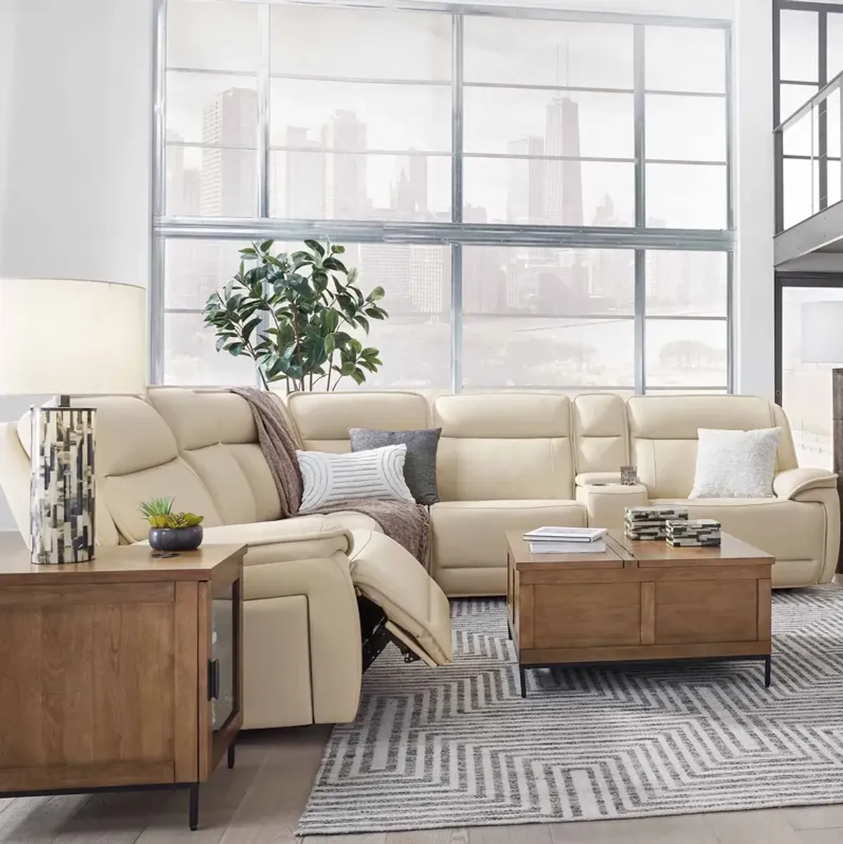 Double Deal Almond 6 Piece Power Headrest Reclining Sectional