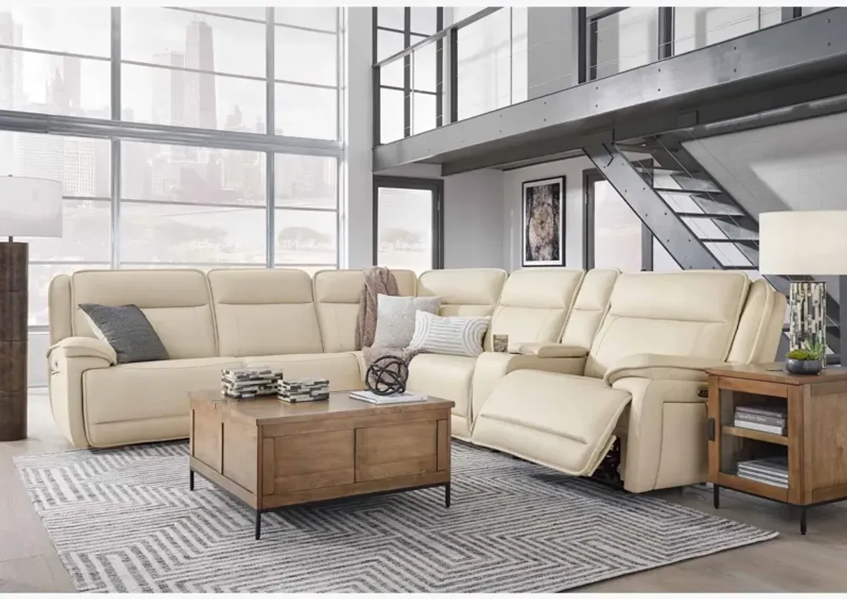 Double Deal Almond 6 Piece Power Headrest Reclining Sectional