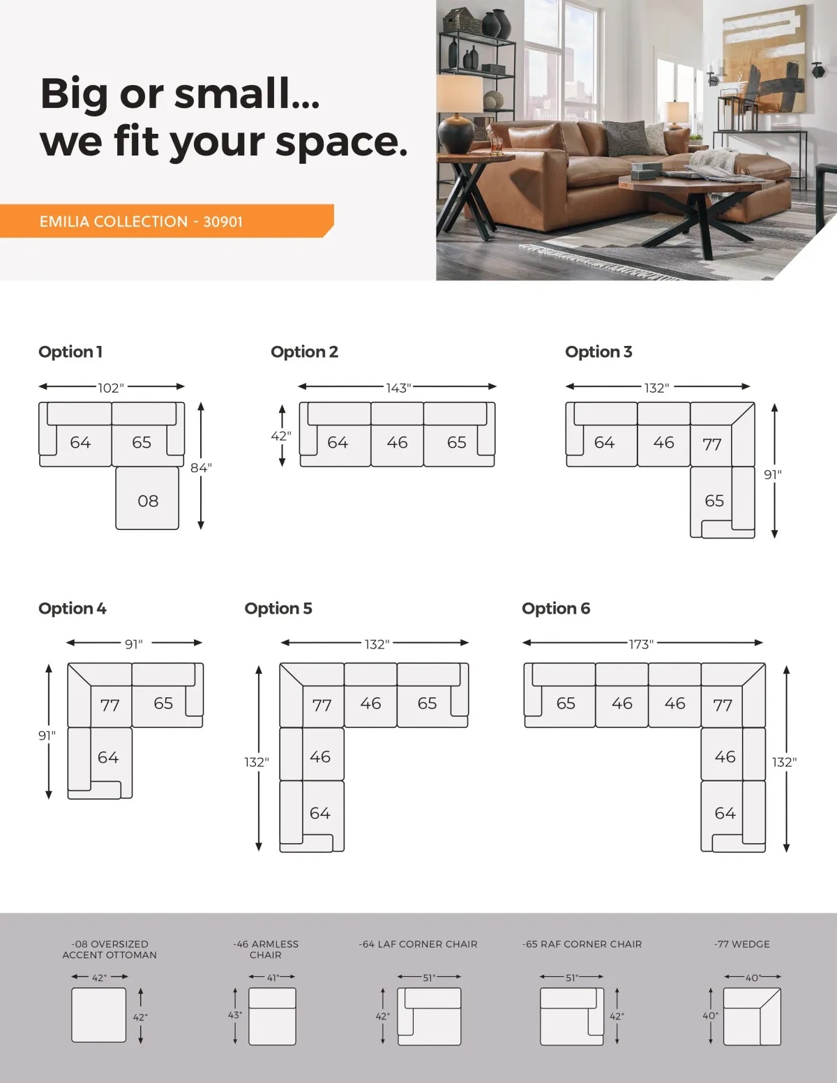 Emilia Caramel 5 Piece Sectional