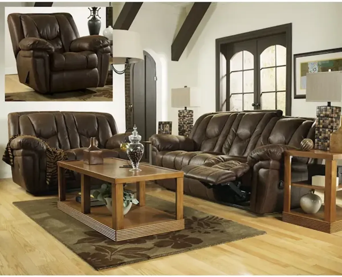 Blake Walnut Leather Reclining Living Room Set: Sofa, Loveseat and Rocker Recliner