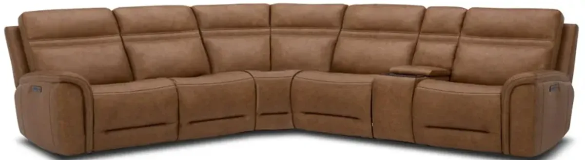Cooper Camel 6 Pc Zero G Power Headrest Reclining Sectional w/Lumbar