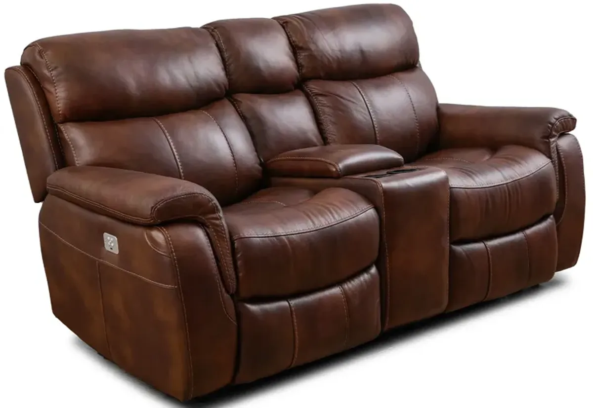 Brandon Light Brown Power Headrest Reclining Console Loveseat