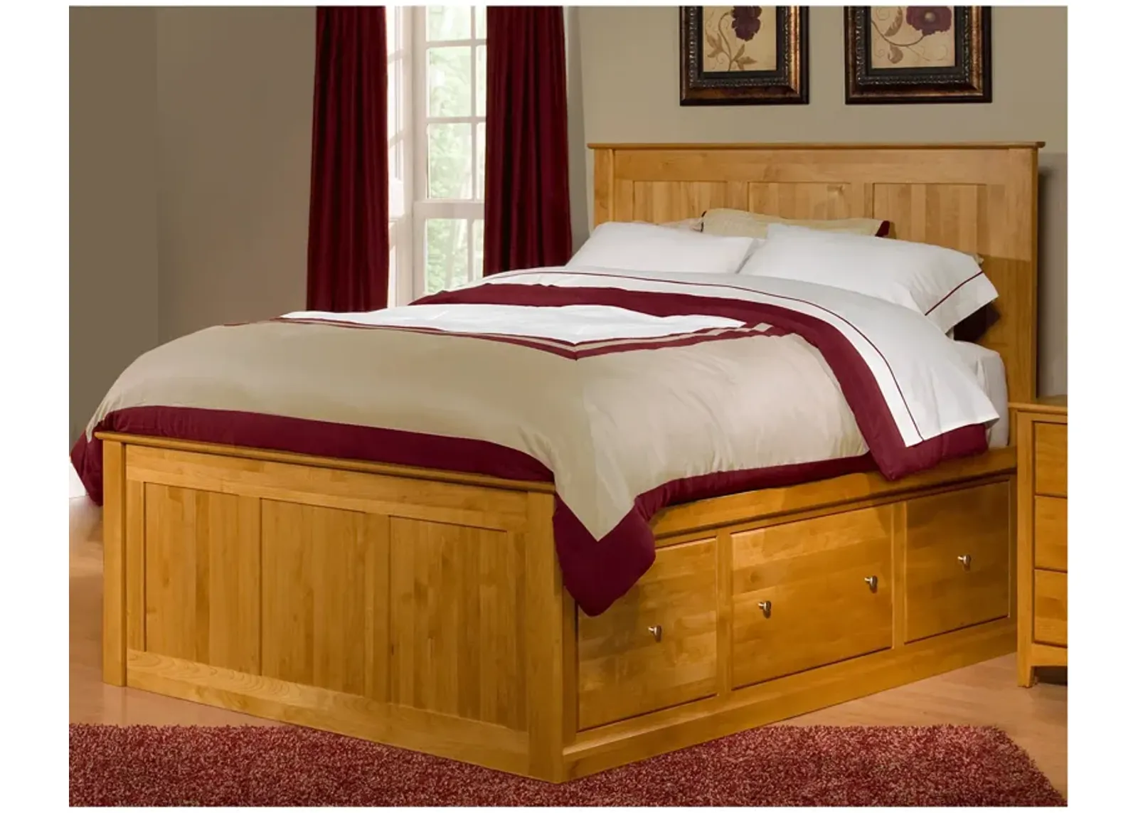 Shaker Alder Honey Queen Storage Bed 3 & 6 Drawer Storage