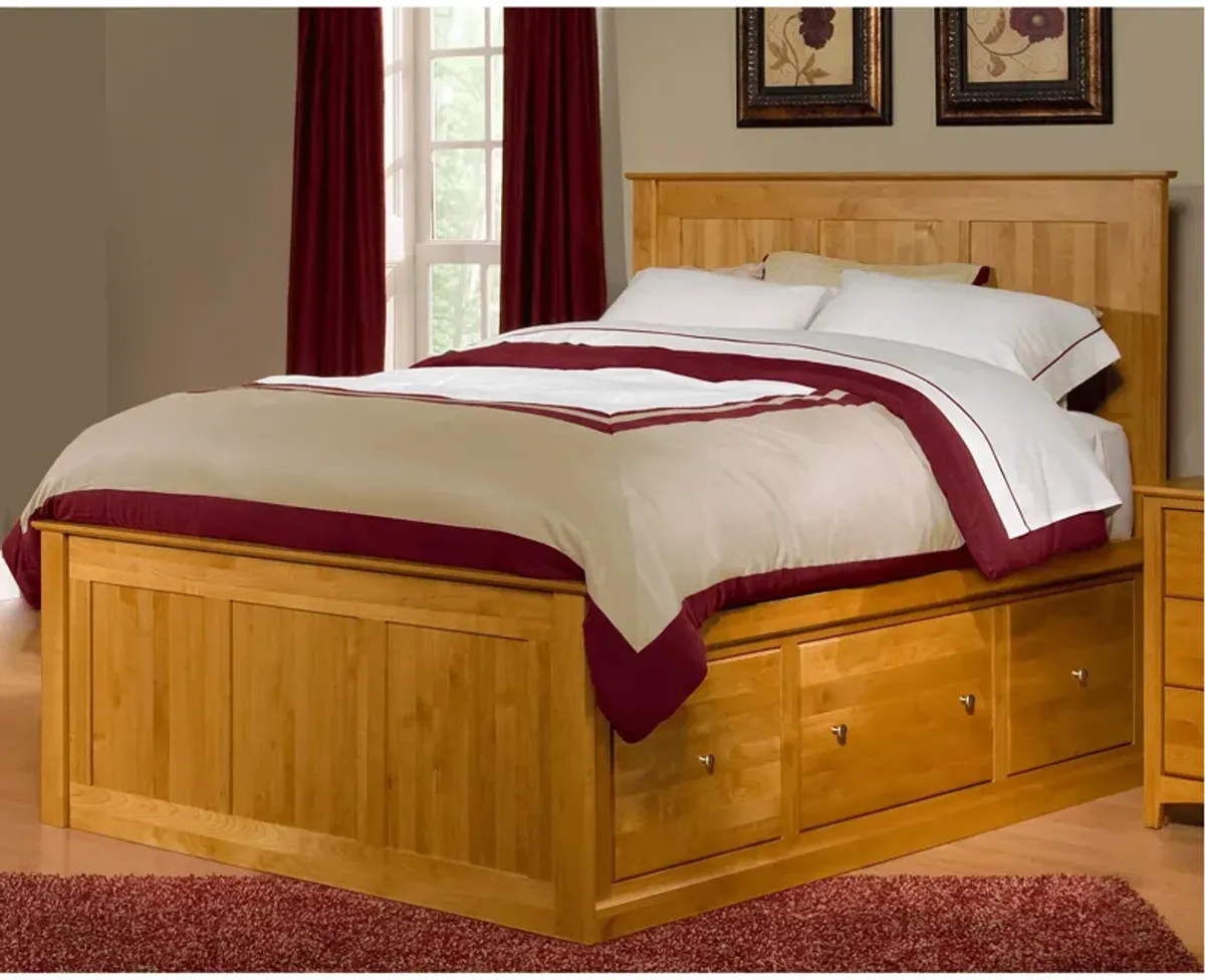 Shaker Alder Honey Queen Storage Bed 3 & 6 Drawer Storage