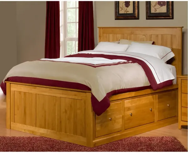 Shaker Alder Honey Queen Storage Bed 3 & 6 Drawer Storage