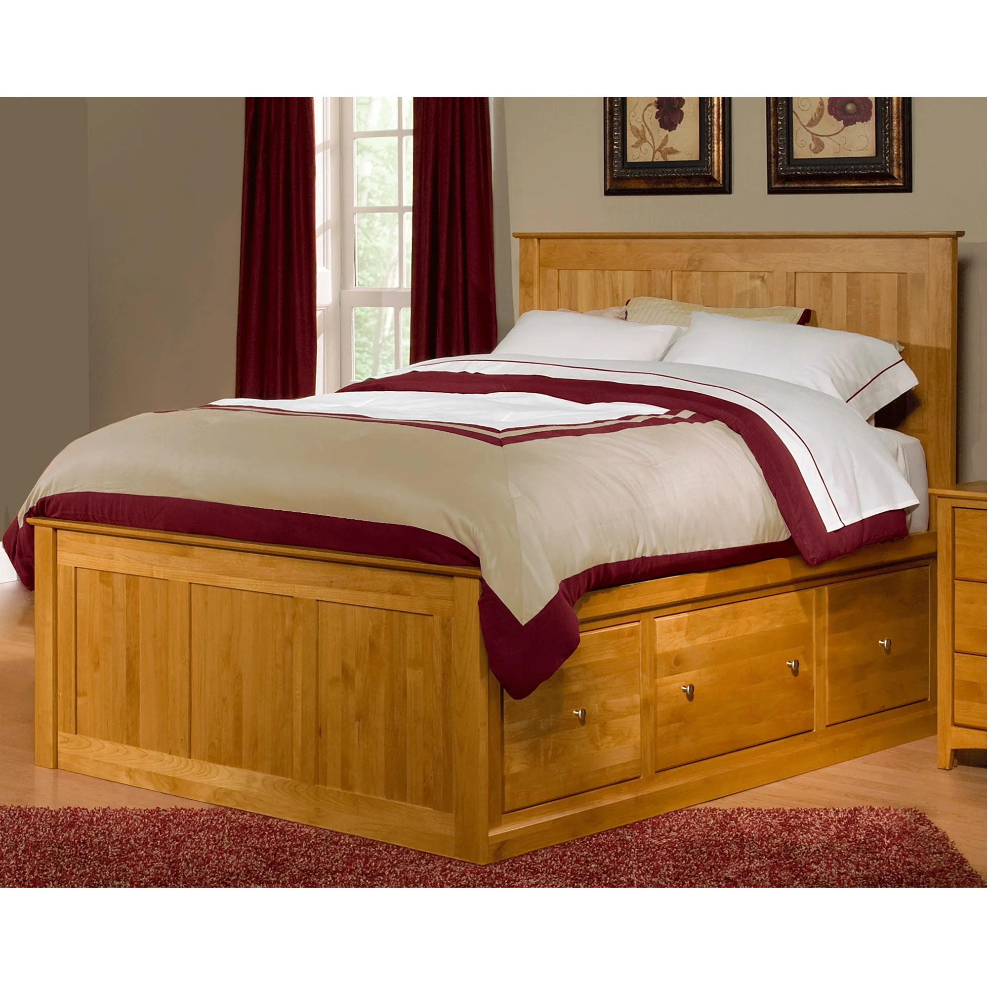 Shaker Alder Honey Queen Storage Bed 3 & 3 Drawer Storage