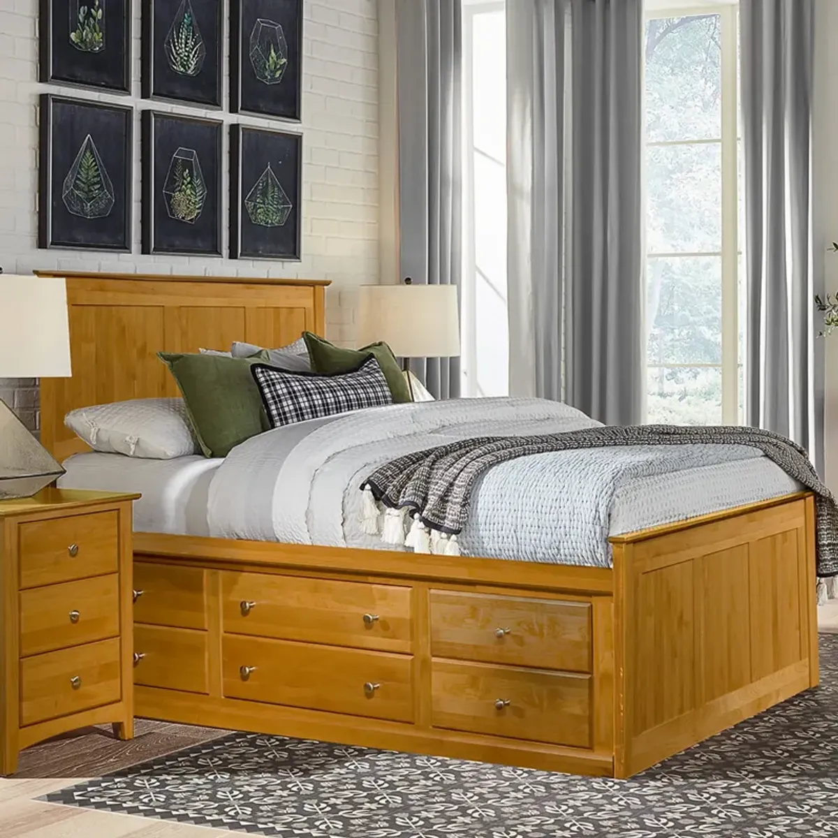 Shaker Alder Honey Queen Storage Bed 6 & 6 Drawer Storage