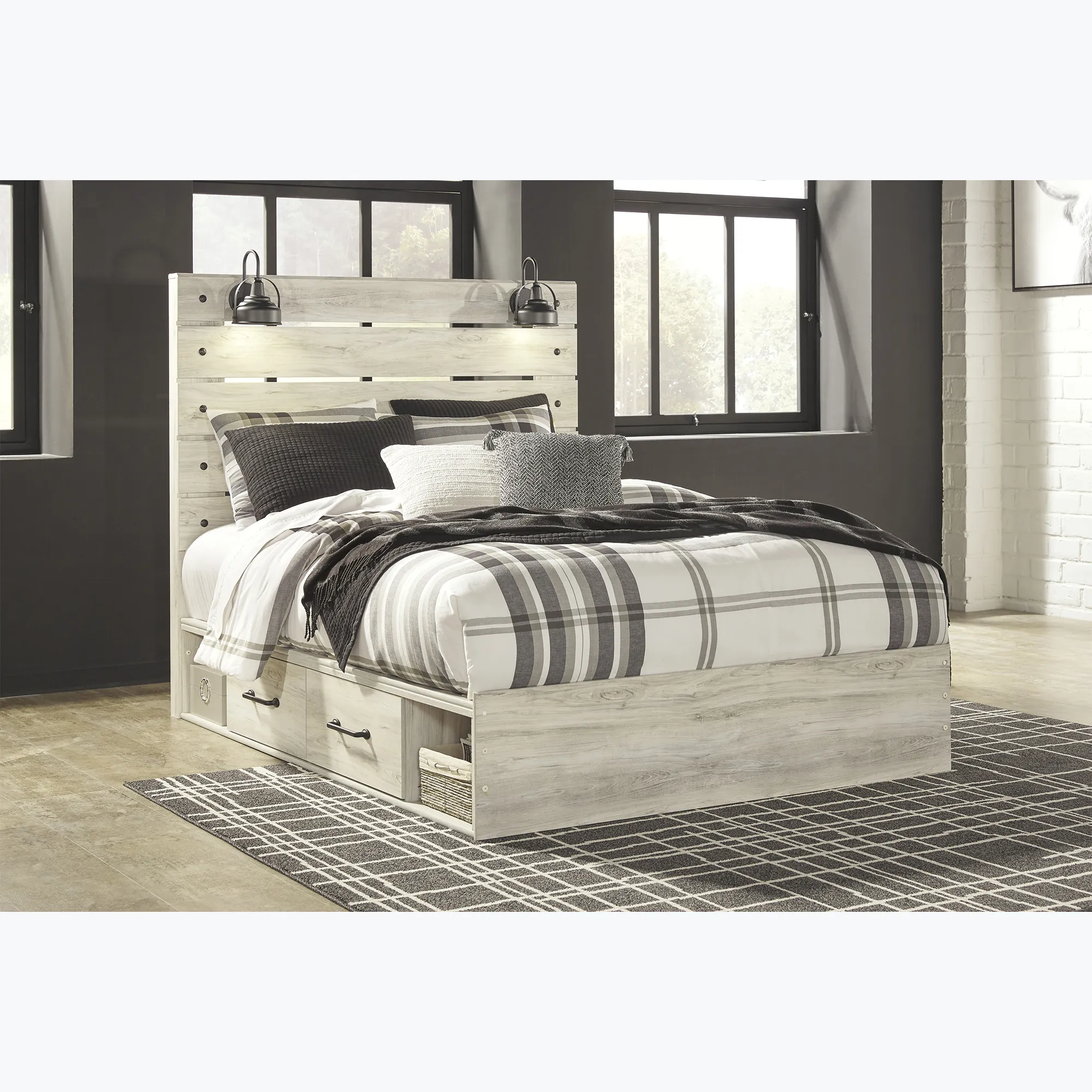 Cambeck Twin Panel Bed with 2 Side Storage Drawers