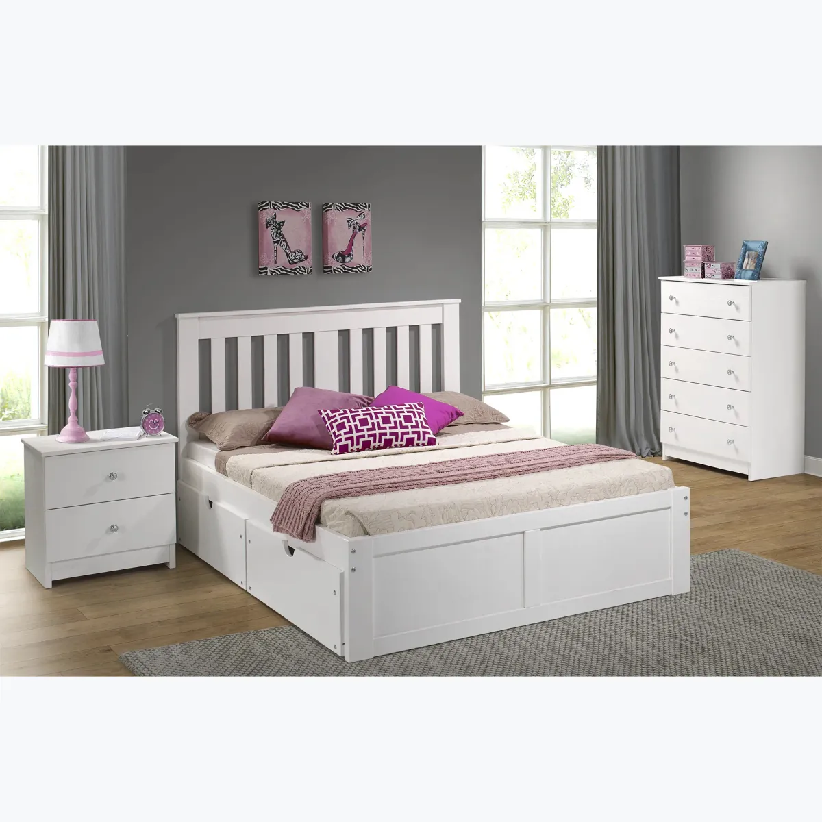 Cambridge White Platform Bed-Queen