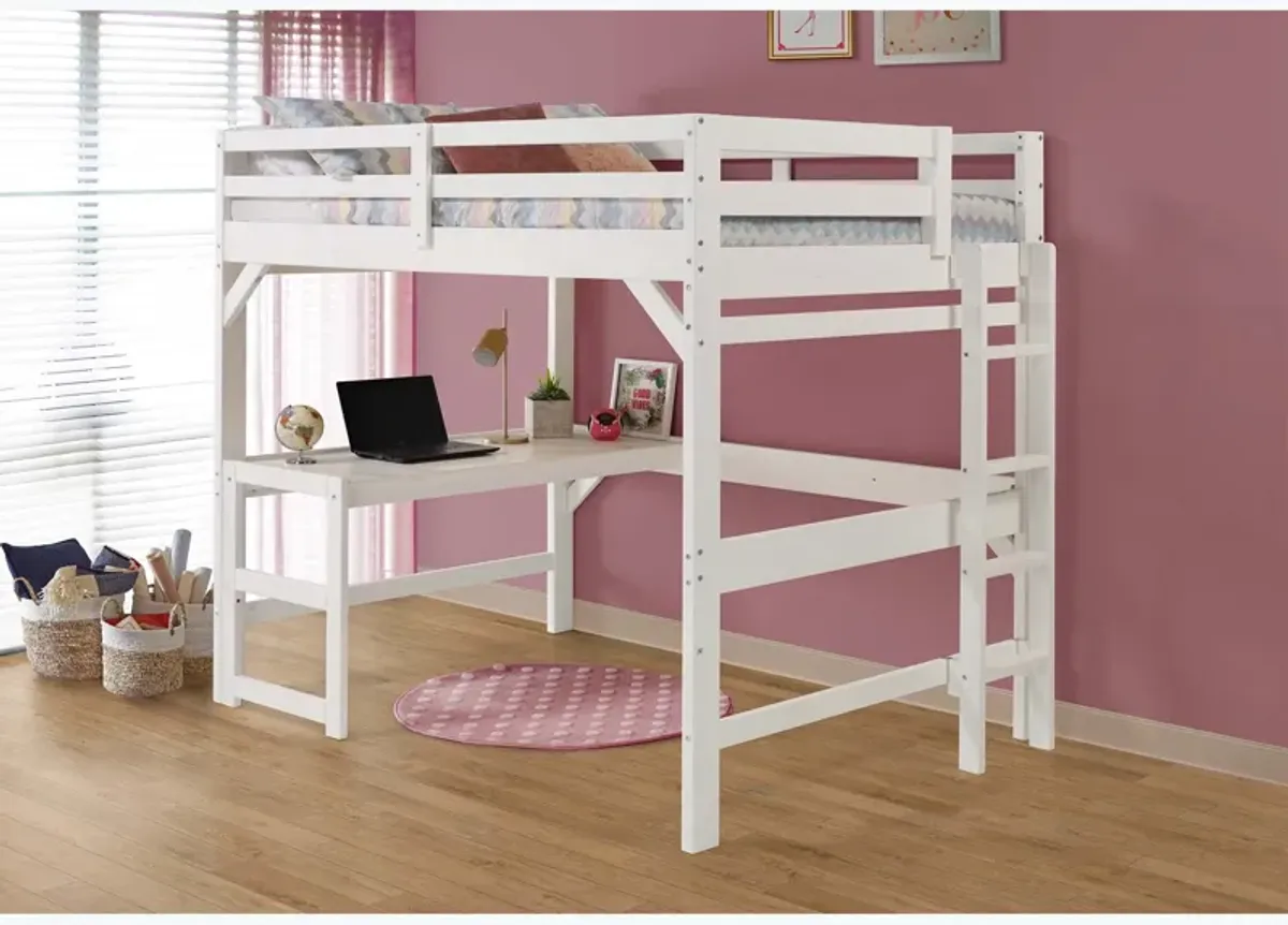 Cambridge White Twin Loft Bed with Desk