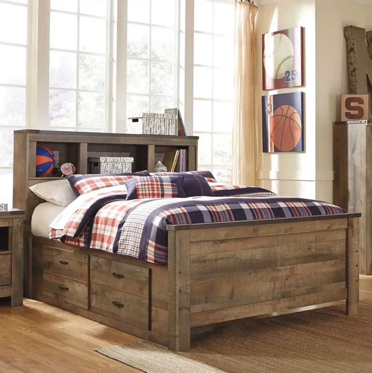 Trinell Youth Bedroom Twin Bookcase Bed with Drawers