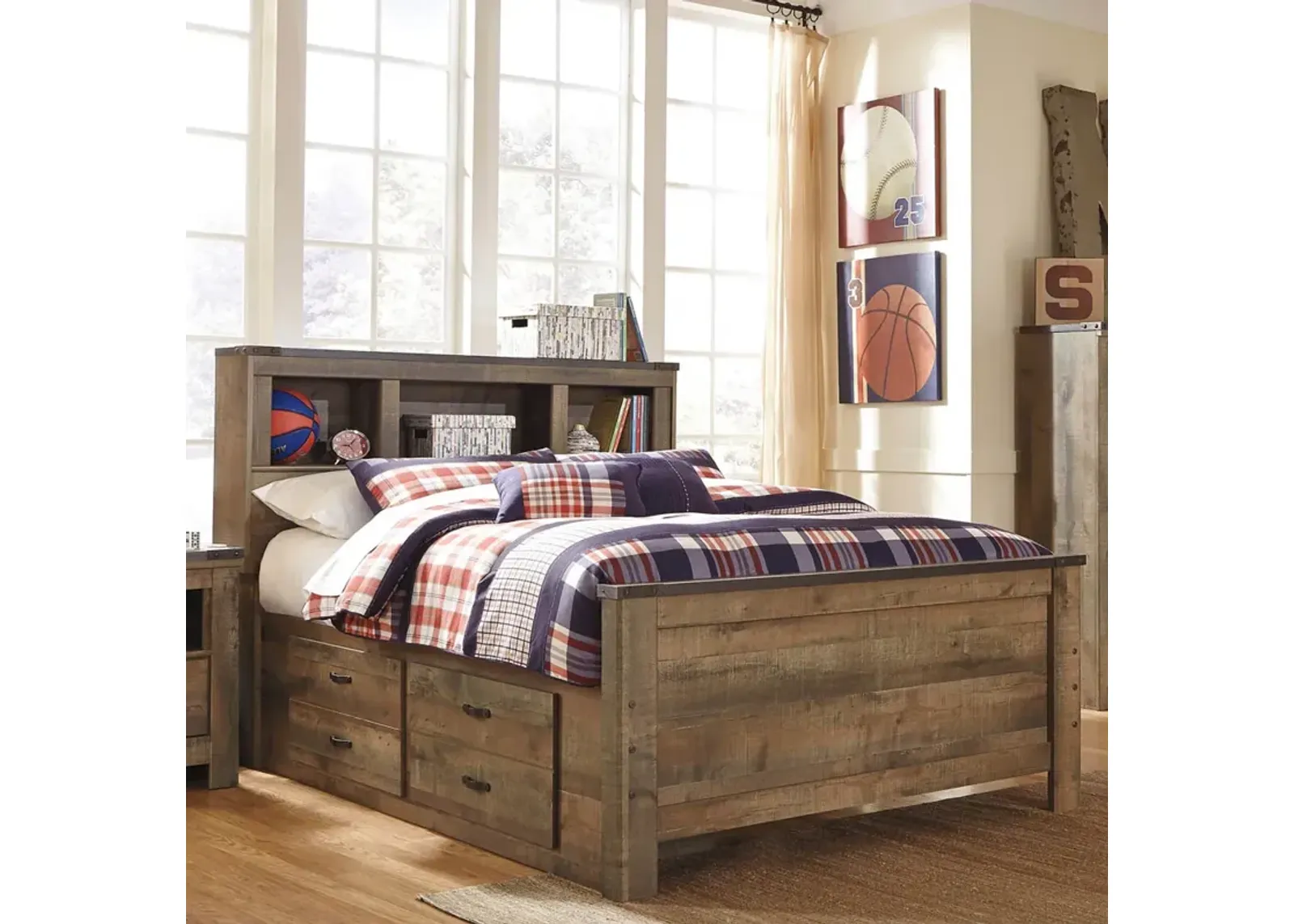 Trinell Youth Bedroom Full Bookcase Bed with Drawers