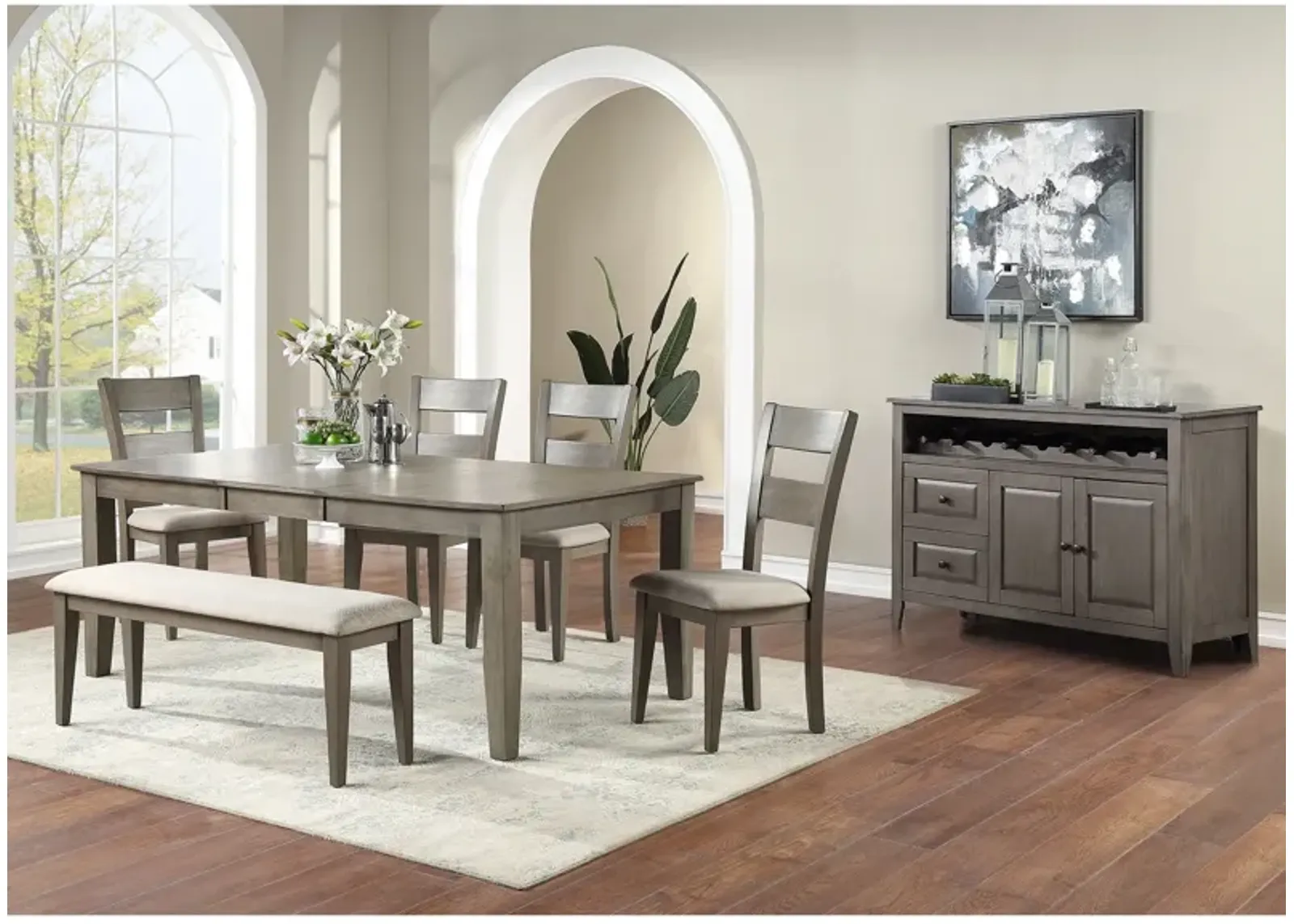 Grey Mango 6 Piece Dining Set (Rectangular Table with 4 Side Chairs and Bench)