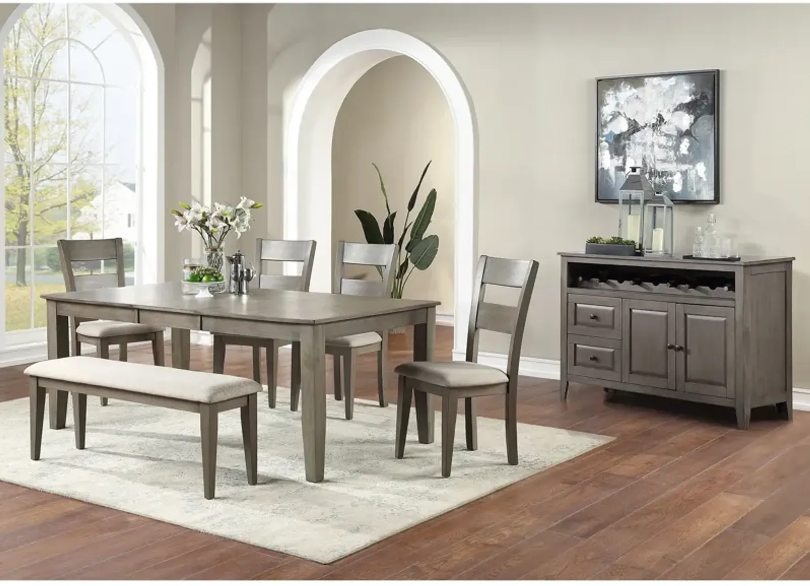 Grey Mango 6 Piece Dining Set (Rectangular Table with 4 Side Chairs and Bench)