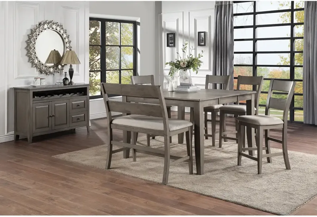 Grey Mango 6 Piece Pub Set (Pub Table with 4 Stools and Bench)