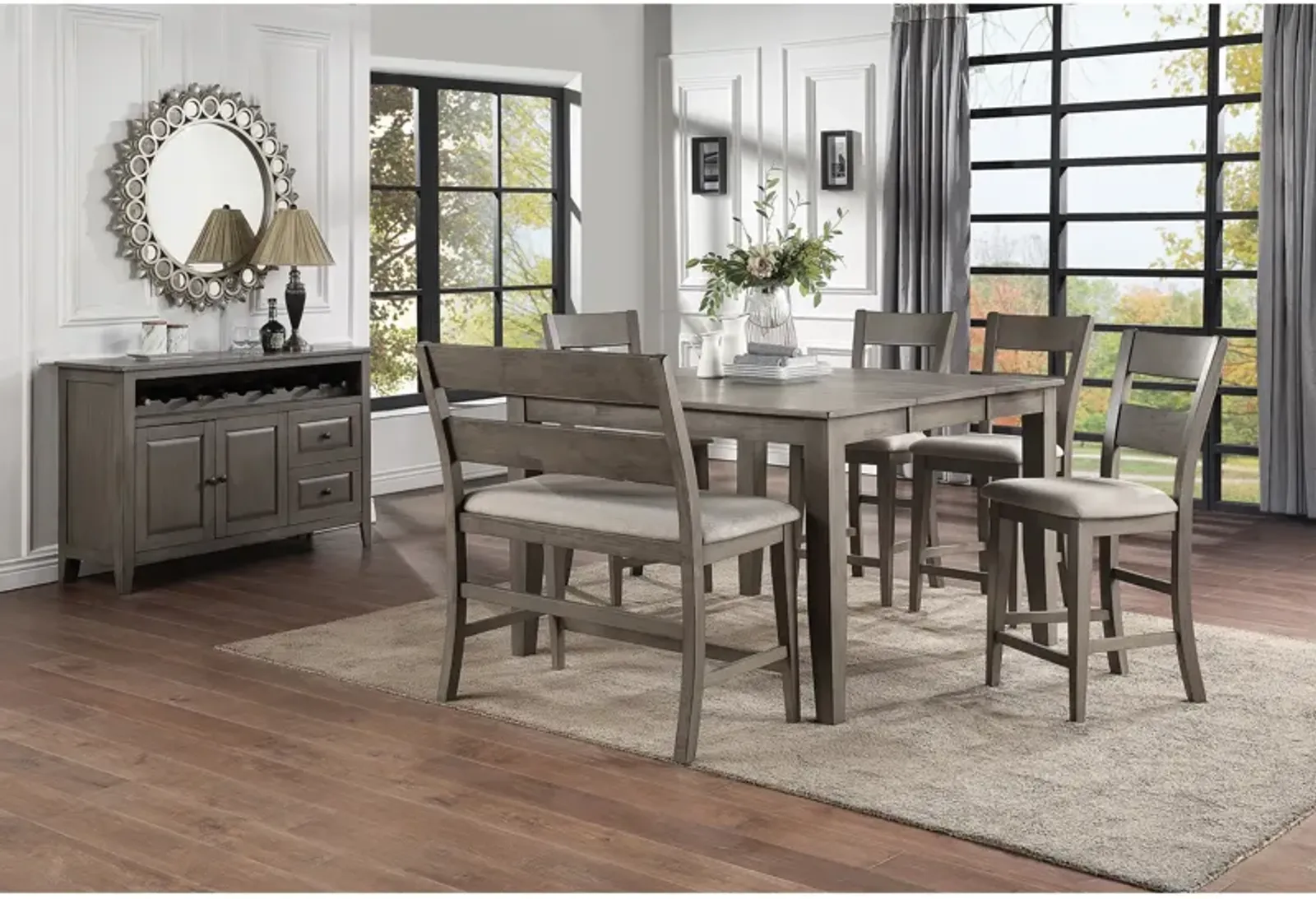 Grey Mango 6 Piece Pub Set (Pub Table with 4 Stools and Bench)