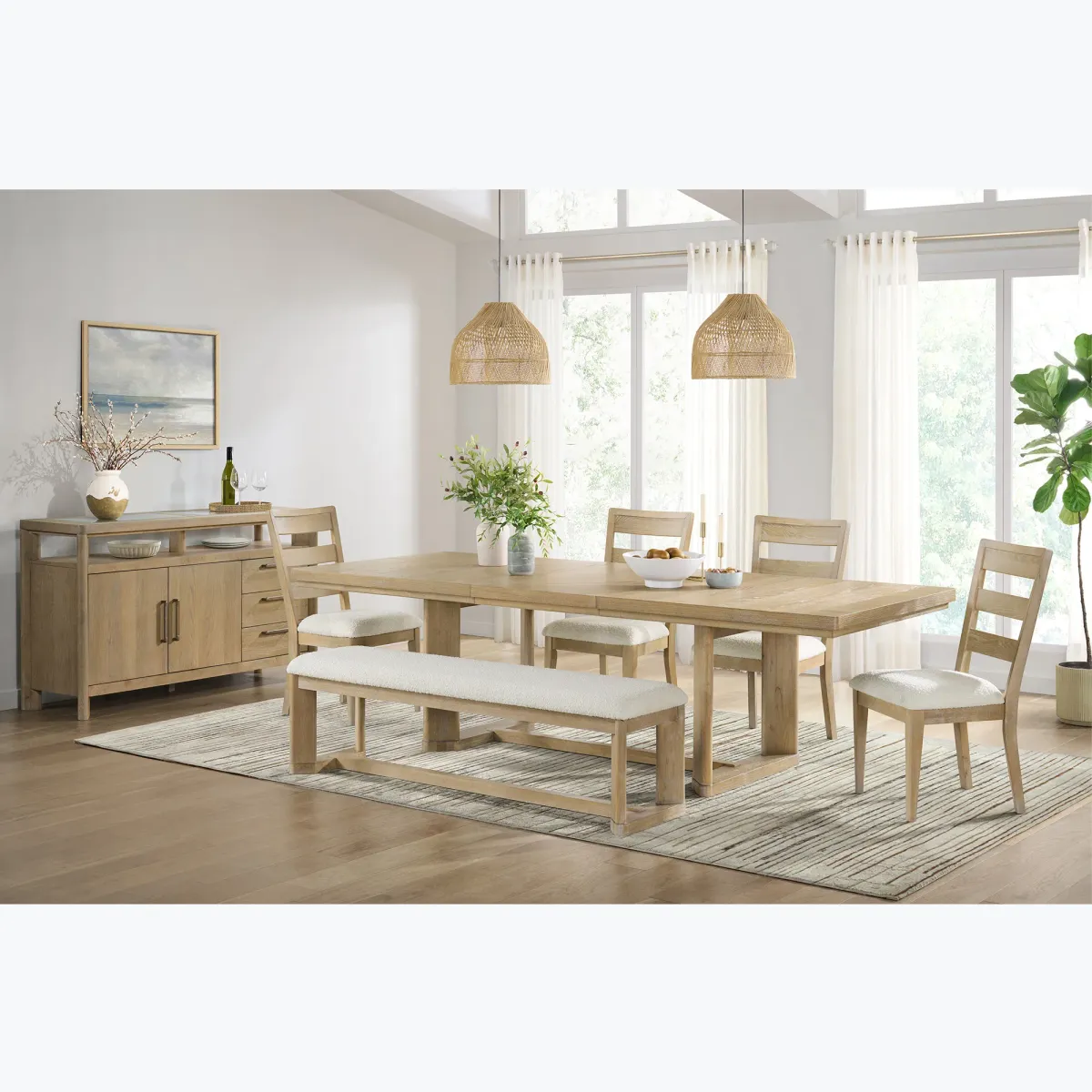 Pacific Grove 6 Piece Dining Set (Table, 4 Side Chairs and Bench)