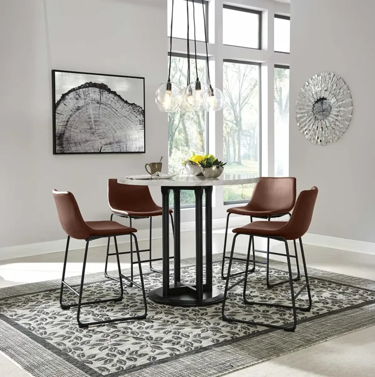 Centiar 5 Piece Dining Set (Table with 4 Brown Stools)