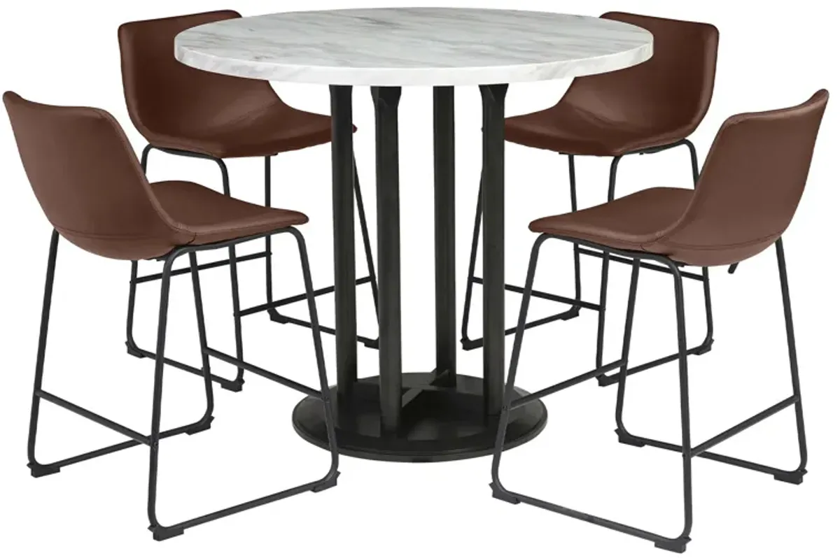 Centiar 5 Piece Dining Set (Table with 4 Brown Stools)