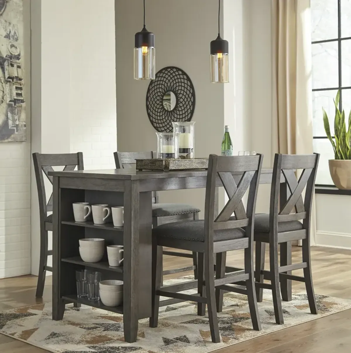 Caitbrook 5 Piece Dinette Set (Table with 4 Counter Stools)