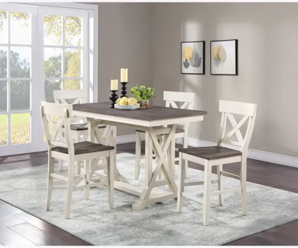 Bar Harbor White 5 Piece Pub Set (Pub Table with 4 Counter Stools)