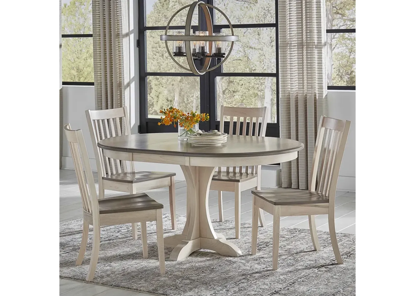 Driftwood/Maple 5 Piece Dining Set (Round Table with 4 Side Chairs)