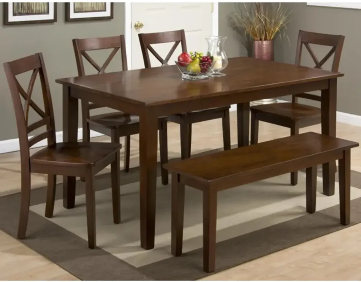 Simplicity Caramel 6 Piece Dining Set (Rectangular Table w/4 X-Back Side Chairs and Bench)