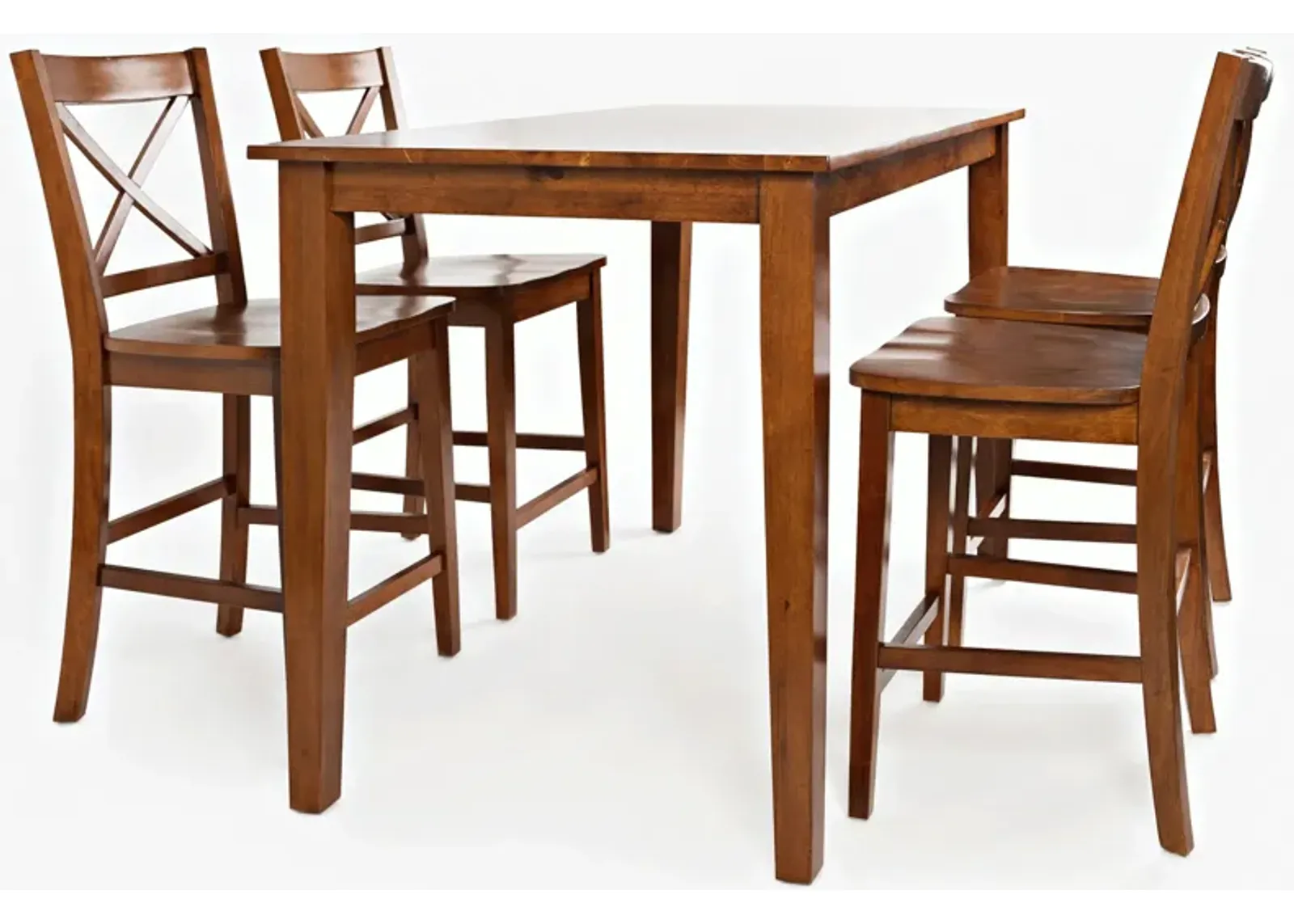 Simplicity Caramel 5 Piece Counter Height Set (Counter Height Table with 4 X-Back Stools)