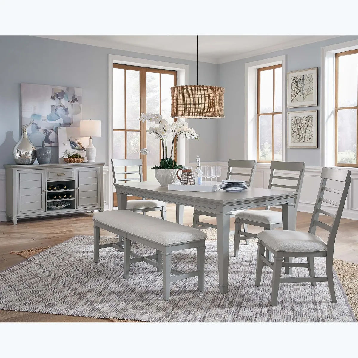 Charleston Gray 6 Piece Dining Set (Table with 4 Side Chairs and Bench)