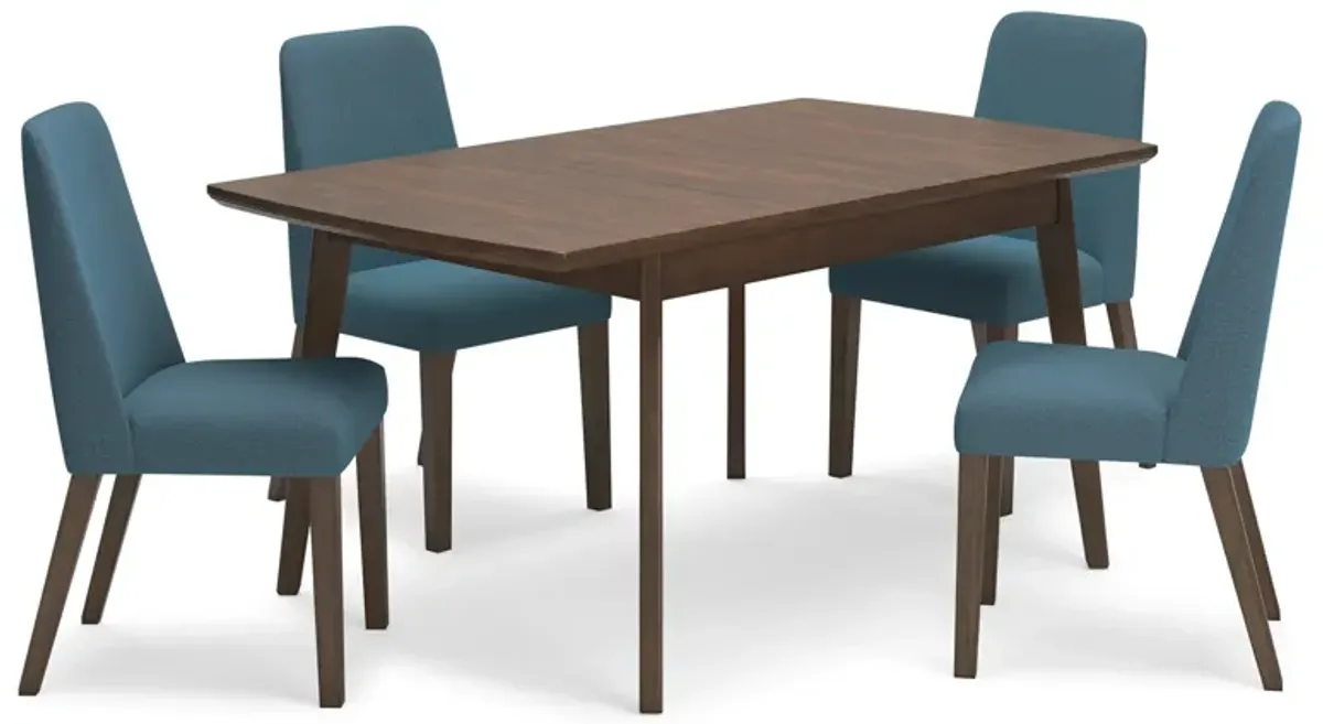 Lyncott 5 Piece Dining Set (Rectangular Table with 4 Blue Side Chairs)