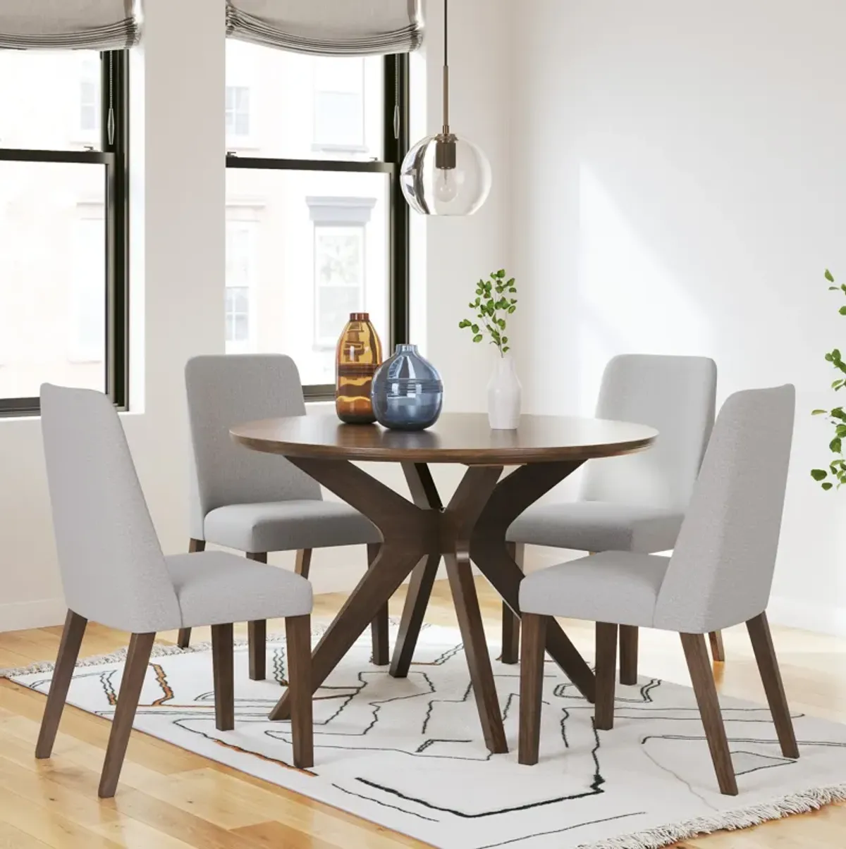 Lyncott 5 Piece Round Dining Set (Table with 4 Grey Side Chairs)