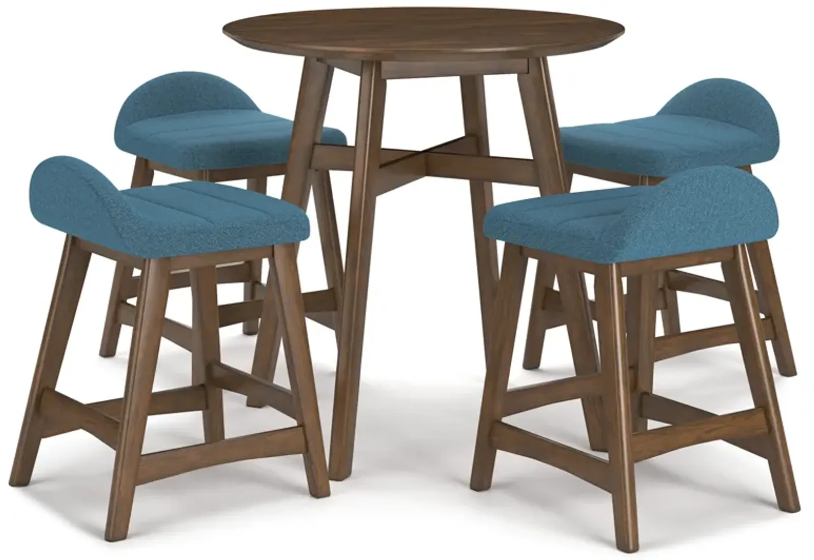 Lyncott 5 Piece Counter Set (Table with 4 Blue Stools)