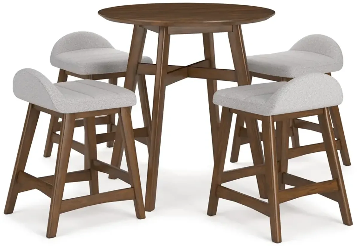 Lyncott 5 Piece Counter Set (Table with 4 Grey Stools)