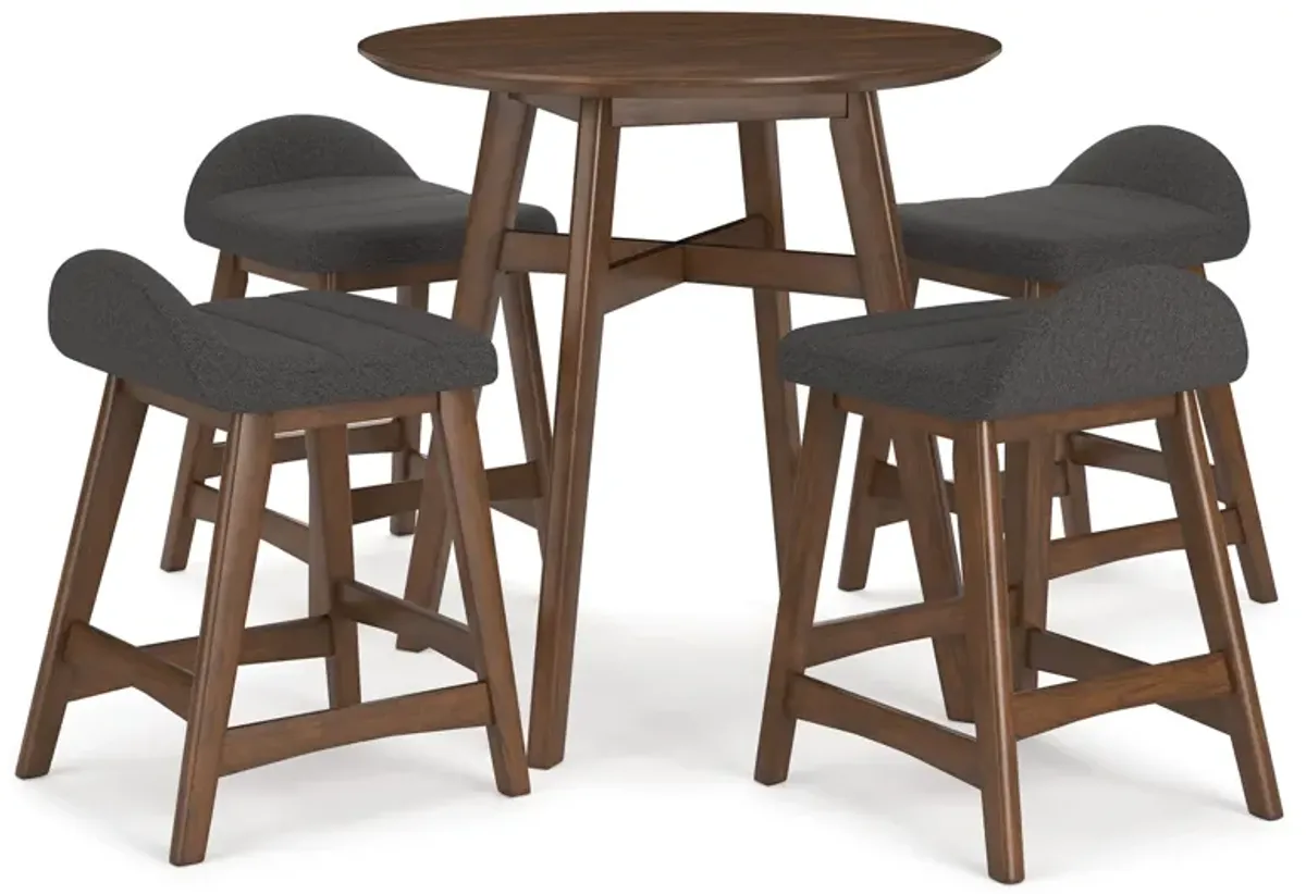 Lyncott 5 Piece Counter Set (Table with 4 Charcoal Stools)