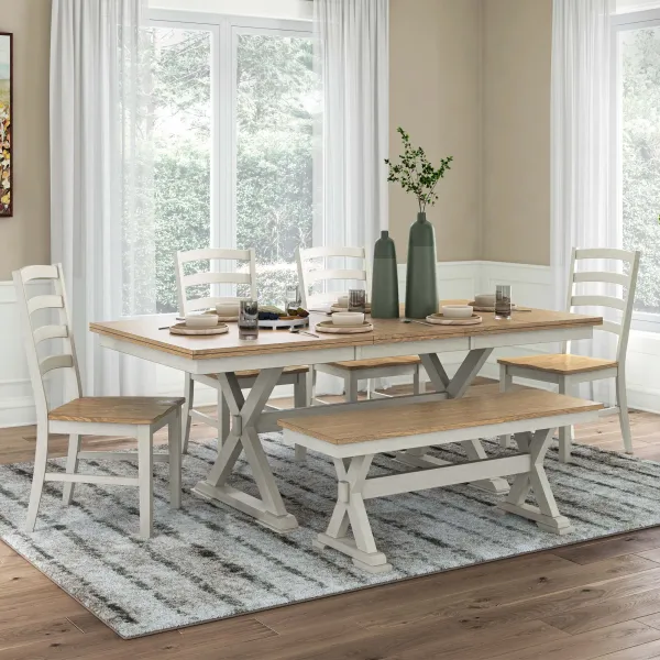 Purlaney 6 Piece Dining Set (Table with 4 Side Chairs and Bench)
