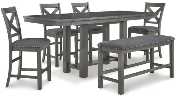 Myshanna 6 Piece Counter Set (Counter Table with 4 Stools and Bench)