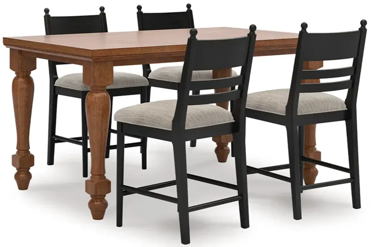 Country Manor Counter Table With 4 Black Stools 