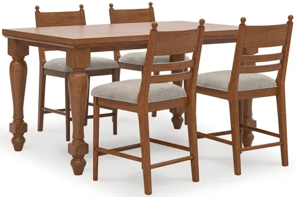 Country Manor Counter Table With 4 Brown Stools