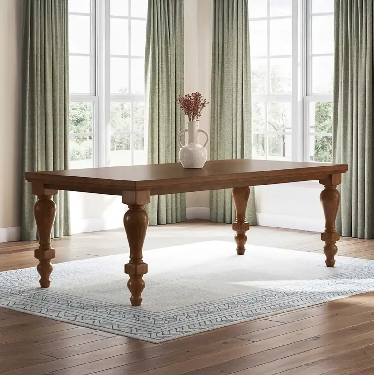 Country Manor Rectangle Table w/ 4 Brown Uph & 2 Black Spindle Chairs