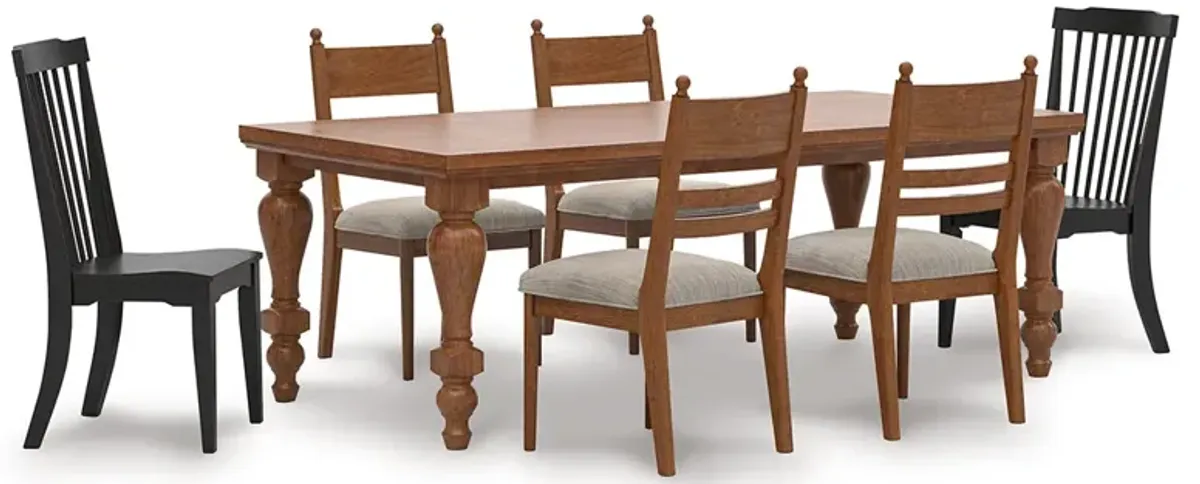 Country Manor Rectangle Table w/ 4 Brown Uph & 2 Black Spindle Chairs