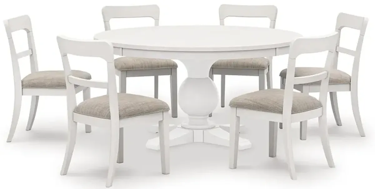 Country Manor Round Table with 6 White Bistro Chairs 