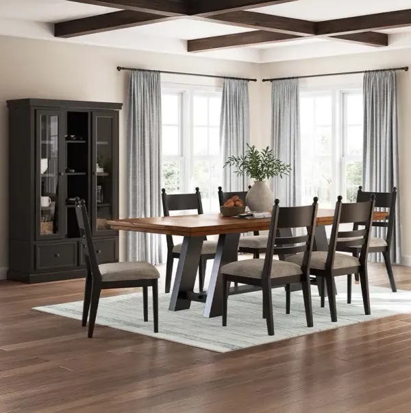 Country Manor Extension Table w/ 6 Black Uph Ladderback Chairs