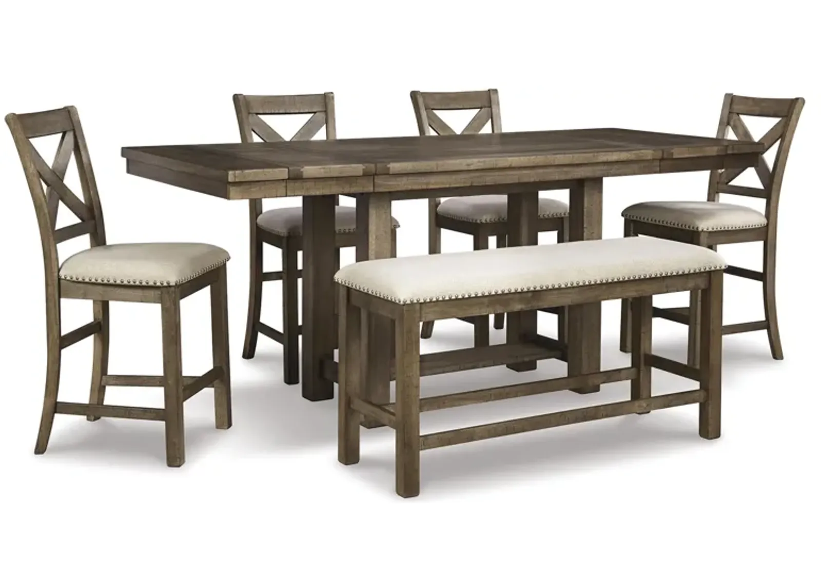 Moriville 6 Piece Counter Set (Table with 4 Stools and Bench)