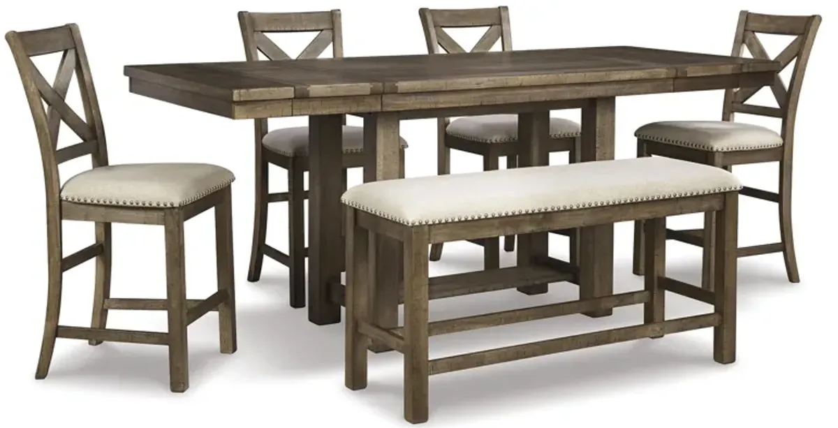 Moriville 6 Piece Counter Set (Table with 4 Stools and Bench)