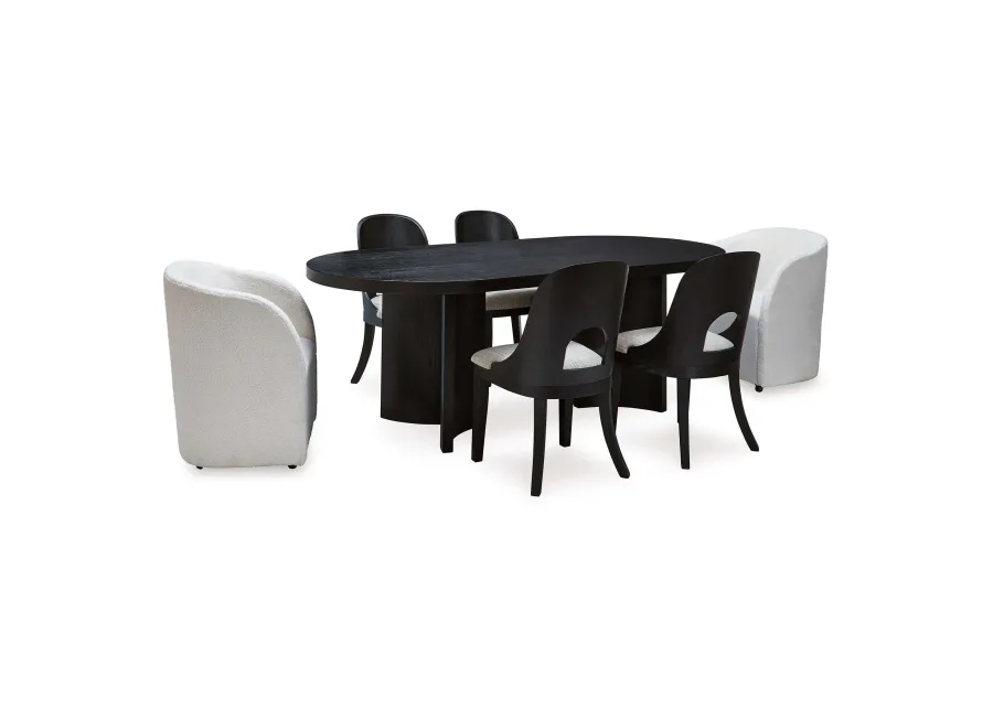 Rowanbeck 7 Piece Dining Set (Table with 4 Side Chairs and 2 Upholstered Arm Chairs)